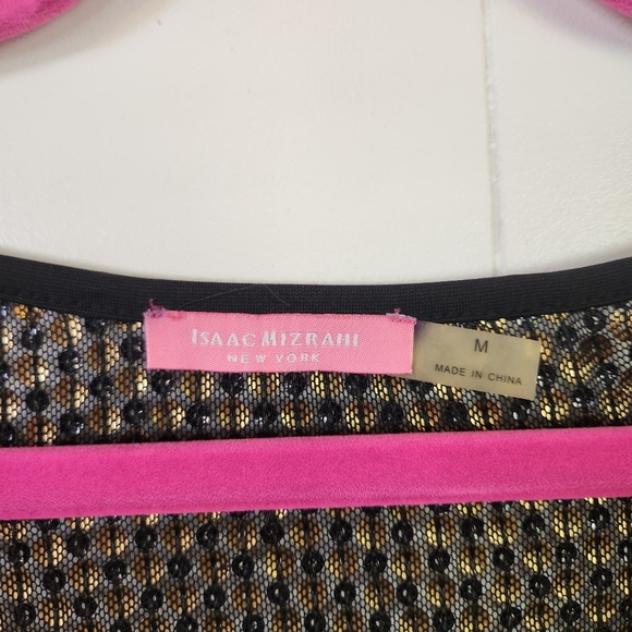 Isaac Mizrahi Black Ponte Gold Sequin Crew Pullover Sweatshirt New Size Medium - Picture 5 of 9